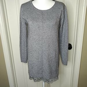MAELOVE Taupe Sweater w/Lace Detail at Hem & Knit Design in Fabric Sz La…